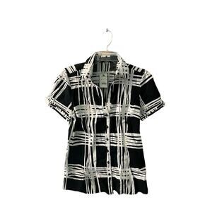 Express Button-Up Shirt Women's Size M Black/White Plaid Short Sleeve Cotton